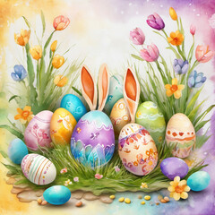 Easter Wet-on-Dry Clay Render Art for Vibrant Easter Scenes with Bunnies and Eggs