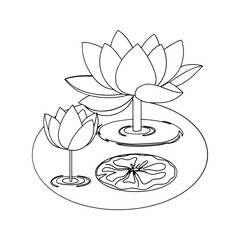 Outline Coloring Page of Beautiful Water Lilies Floating on a Pond Surface