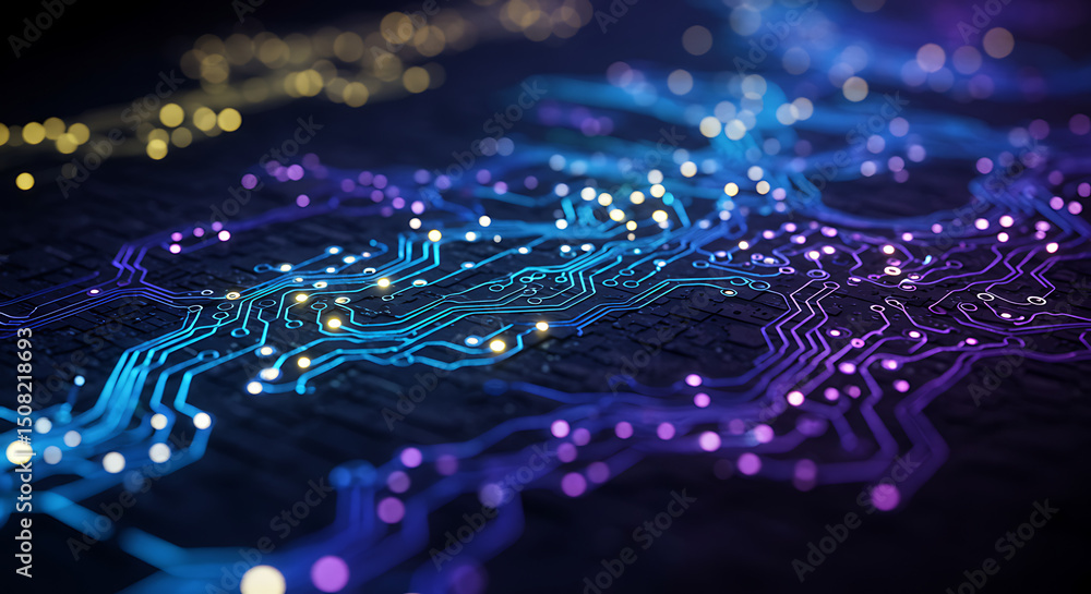 Poster abstract circuit board glowing technology digital network high tech background electronic pathways