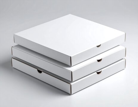 Stack of blank white pizza boxes