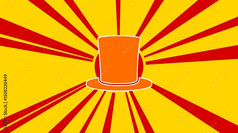 Aufkleber top hat symbol on the background of animation from moving rays of the sun. large orange symbol incre