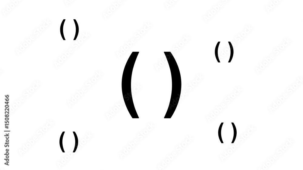 Poster zoom in and out animation the brackets symbol. large black symbol in the center and four small symbo
