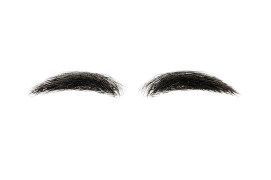 Dark thick eyebrows on black background with hair texture, cut out