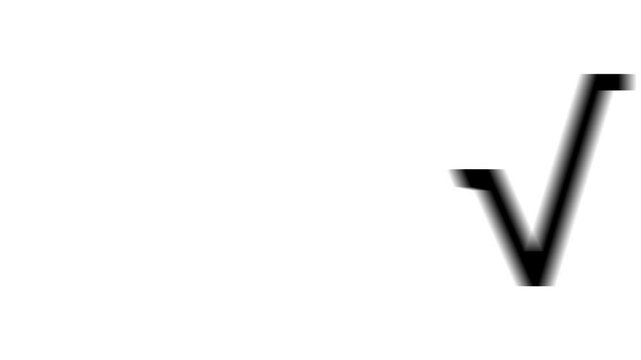 Animation set, square root symbol. Animations: transparency, zooms, transition top to down, transition left to right, slide up to down, slide left to right