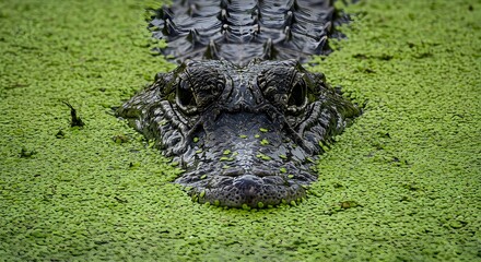 Naklejka premium The alligator in duckweed