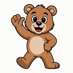 Naklejka premium Adorable brown cartoon bear waving hello, concept for children's book illustration, mascot design, or greeting card