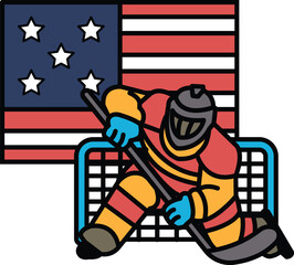 A hockey player is in the middle of a game, with a hockey stick in his hand