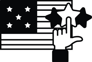 A hand pointing to a star on a flag