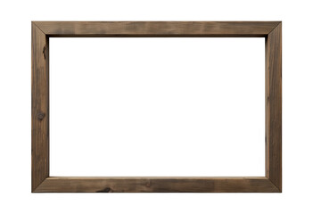 Empty rustic wooden picture frame isolated on black background with natural texture
