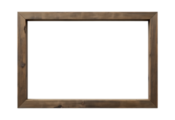 Empty rustic wooden picture frame isolated on black background with natural texture