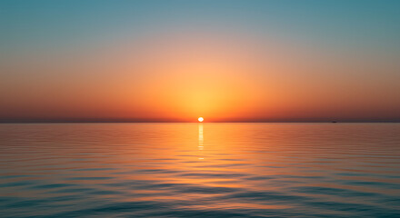 Serene Seascape Breathtaking Sunset Over Calm Ocean Waters