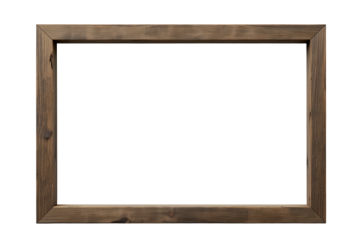 Empty rustic wooden picture frame isolated on black background with natural texture