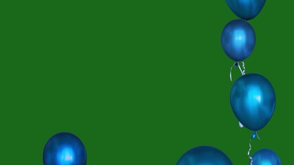 nineteen blue balloons flying on a green screen