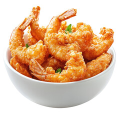 Crispy fried shrimp in bowl isolated on transparent background