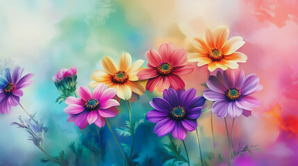 watercolor botanical Gerbera flowers texture template background.Elegant wedding invitation card background . Minimal hand painted Design for wedding or Valentine's Day