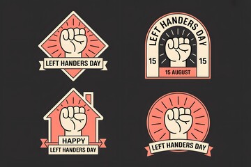 Left Handers Day Clipart with Fists, Modern Style, Peach Color