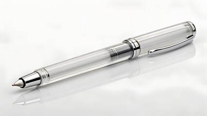 Naklejka premium Elegant transparent rollerball pen isolated against a simple background