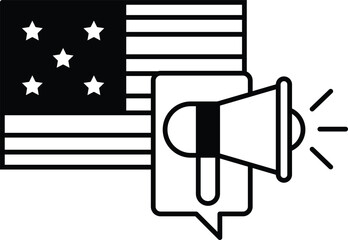 A black and white image of an American flag with a microphone and a large star