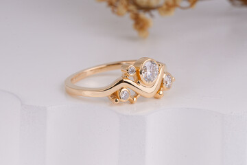 Diamond engagement Jewelry gold ring for women and girls isolated image 