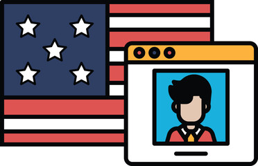 A man's face is shown next to the American flag