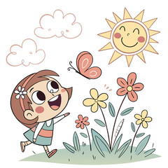 Girl play with flowers vector