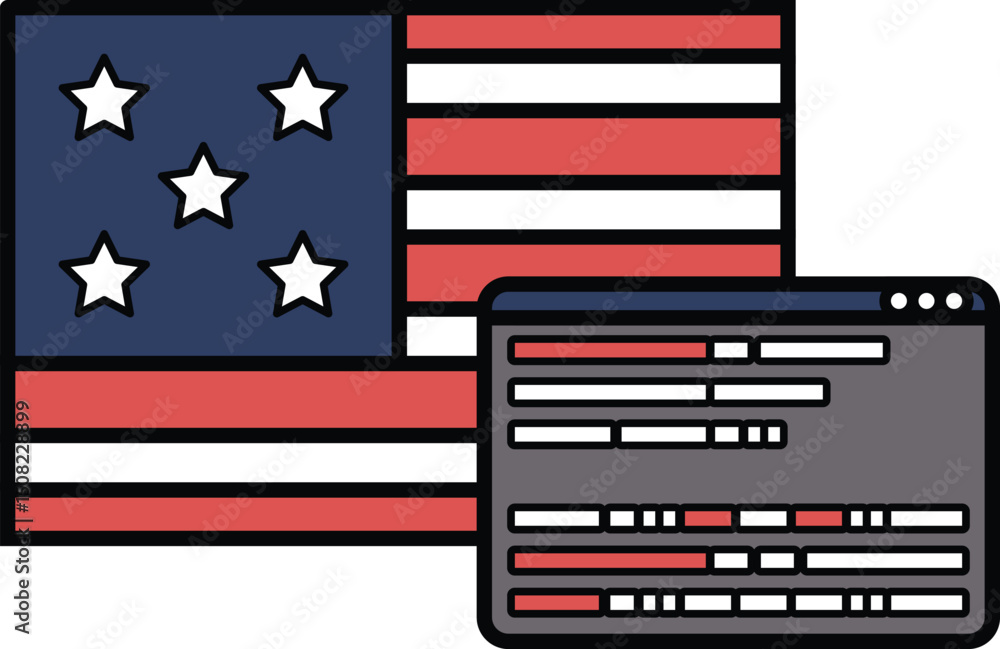 Poster a flag with stars and stripes is shown next to a computer screen