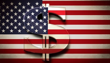 Fototapeta premium American flag with a dollar sign superimposed on it. The vibrant colors of the flag and the bold dollar sign create a striking and symbolic visual effect.