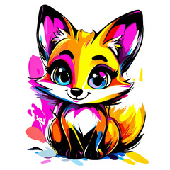 Colorful fox illustration with vibrant splashes of paint creating a lively composition in a playful style