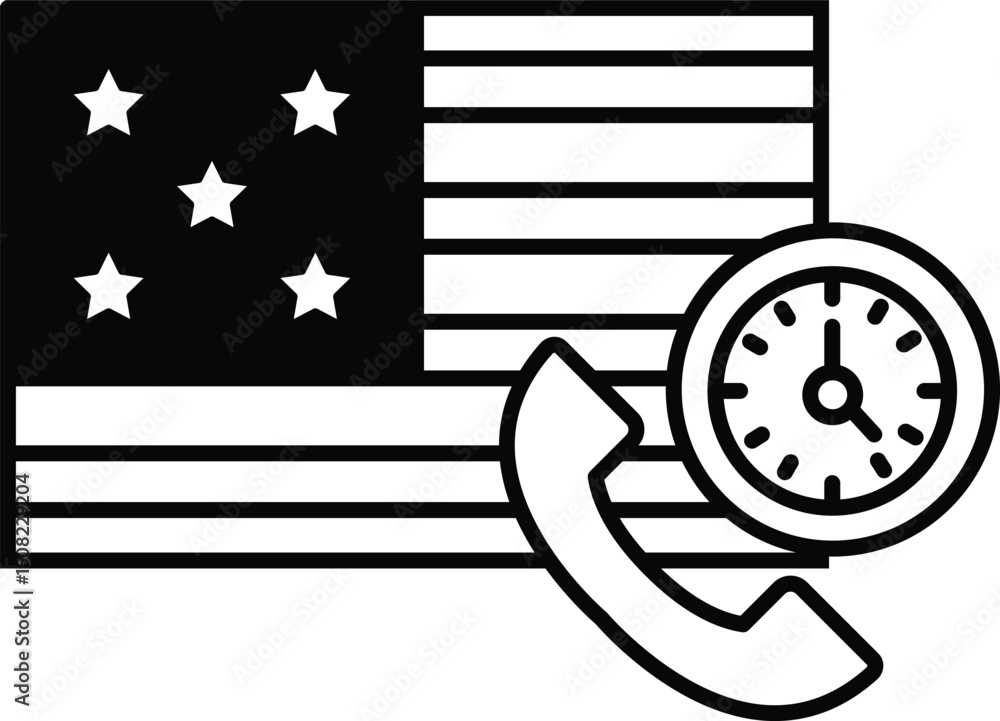 Poster a black and white image of a telephone with a clock on the right side of it