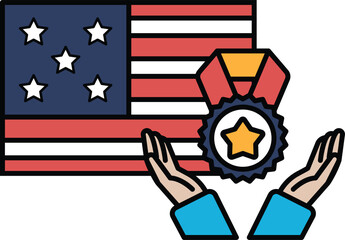 A patriotic image of the American flag with a star and a medal
