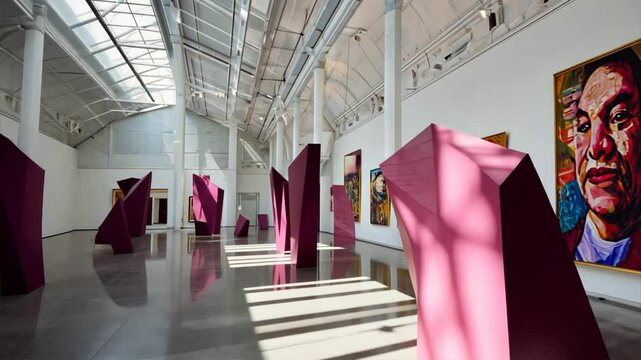 Contemporary Art Museum Interior with Sculptures and Installations