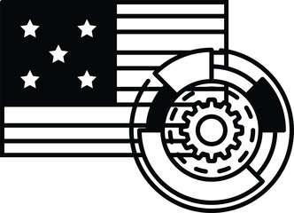 Obraz premium A black and white image of the American flag with a gear on it