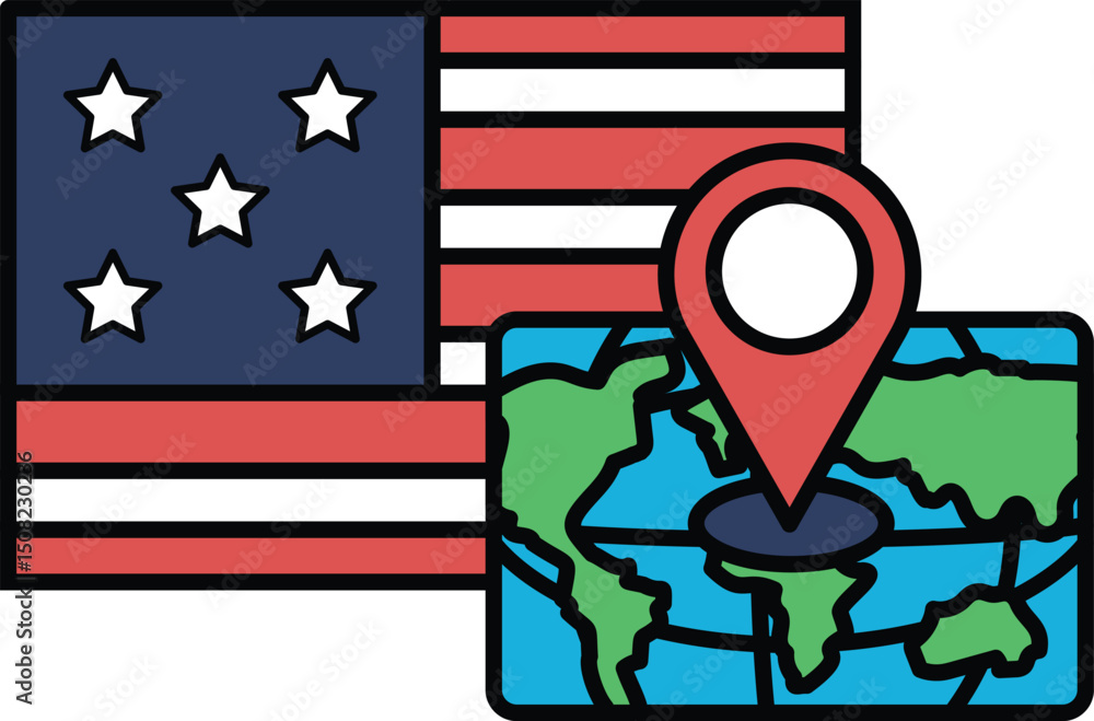 Poster a map of the world with a red dot on it and the words 