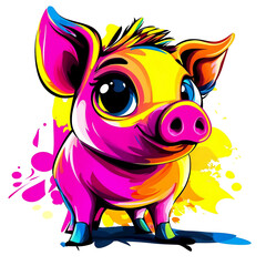 Colorful cartoon pig illustration with vivid details and playful expression on a bright background