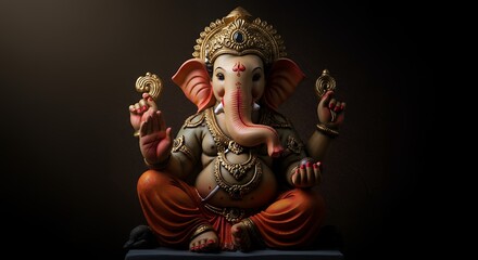 Devotional Image of Lord Ganesha Statue with Side Lighting