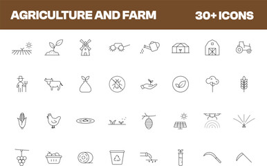 Agriculture line editable icon set. Editable stroke. Vector illustration
