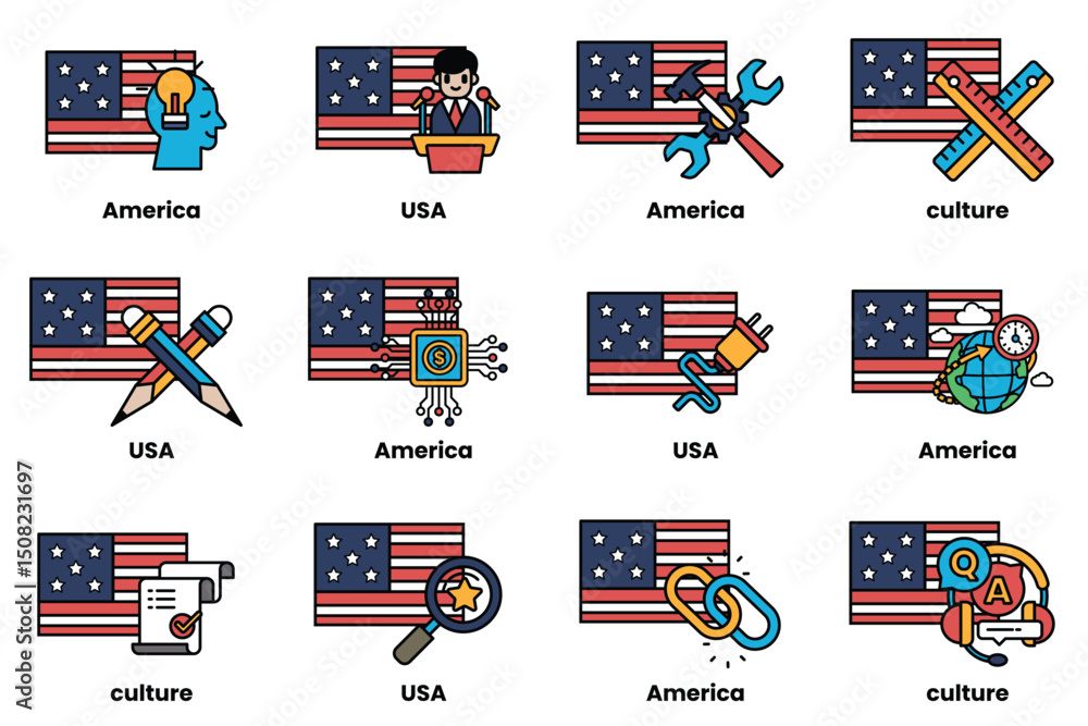 Poster the image is a set of 12 different flags