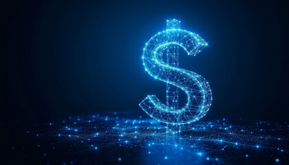 Digital dollar symbol with glowing blue mesh