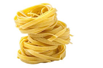 Yellow Italian tagliatelle fettuccine pasta nest stack isolated on transparent background png