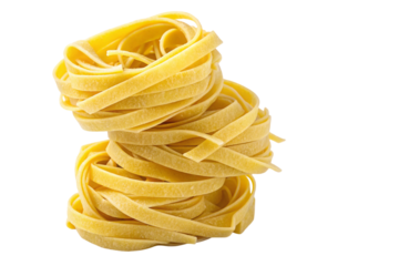 Yellow Italian tagliatelle fettuccine pasta nest stack isolated on transparent background png