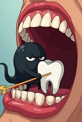 Cartoon picture of cavity bacteria attacking molars
