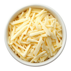 Bowl of grated cheese isolated on transparent background