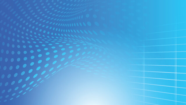 Abstract creative wavy dot pattern with grid line on gradient blue background. Vector illustration.