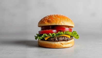 4k ULTRA HD Cheeseburger Overlay on Neutral Background with Realistic Detail