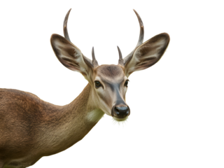 Close-up of a whitetail deer isolated on white background
