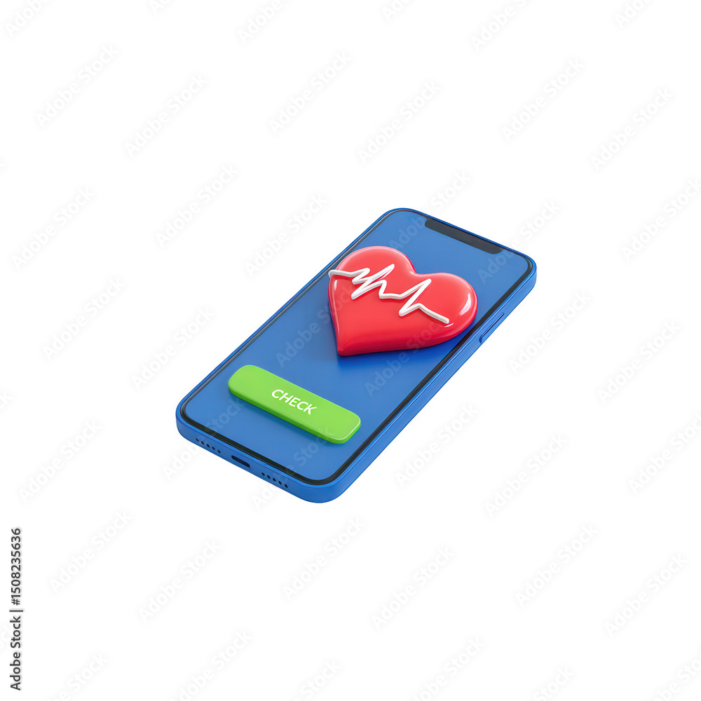 Poster 3d heart rate monitor app on smartphone isolated on transparent background