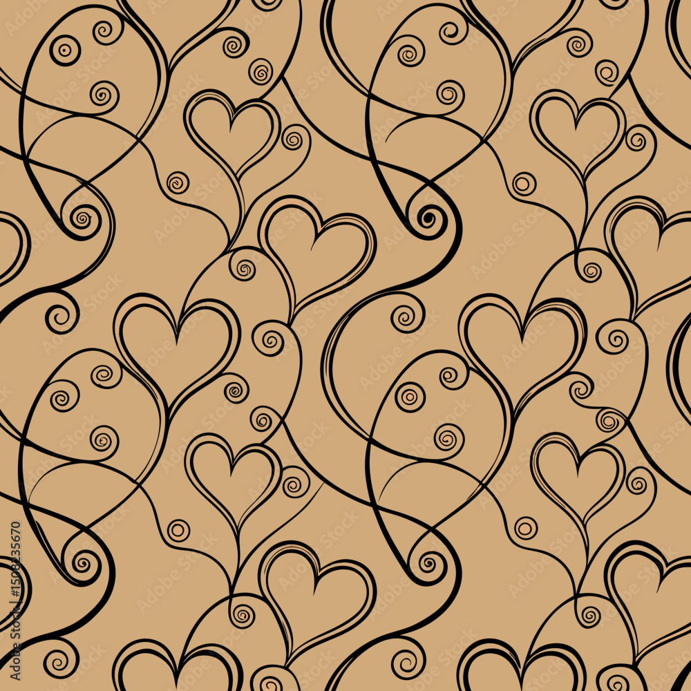 Aufkleber elegant seamless vector pattern of intertwining heart vines on beige