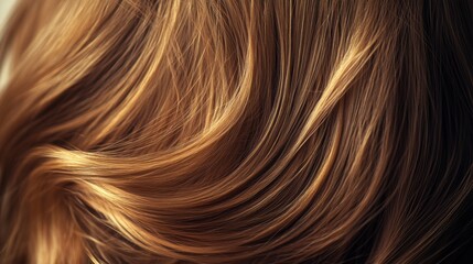 Naklejka premium Beautiful model girl with Brown hair strand,silky healthy chestnut wavy hair strand,hair wavy ribbon, with smooth,Keratin straightening,Treatment,straight long hair,procedures,Smooth hairstyle.