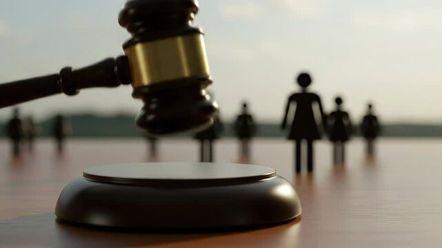 Gavel Striking Sound Block: Silhouetted Figures and Peaceful Hope