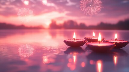 Banner design for diwali festival and podium,Diwali light decoration candle with fireworks,Stage,Product display Showcase design sparkle background,Deepavali,Dipavali,3D podium illustration.